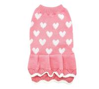 Heart Dog Sweater Dress Valentine's Day Puppy Clothes Knit Turtleneck Pet Outfits Warm Doggy Cat Winter Sweater Dresses for Small Dogs Girl (Small,) RmG423 (XS)