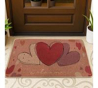 Heart Door Mat, Casual Contemporary Welcome Dots Valentine Red Washable Low Profile Back Doormat Home Decor for Entryway Outdoor Porch Balcony 29x17 Inch