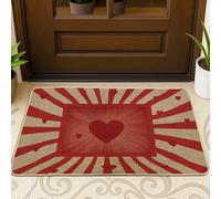 Heart Door Mat, Romantic Casual Stripes Background Valentine Red Washable Low Profile Decorative Doormat for House Office Outside Inside Entrance Decor 29x17 Inch