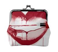 Heart Drawn in Lipstick Prints Coin Purse Kiss Lock Pu Leather Mini Pouch Wallet Change Bag for Women Girls Kids