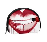 Heart Drawn in Lipstick Prints Coin Purse Shell Mini Pouch Wallet Change Bag for Women Girls Kids