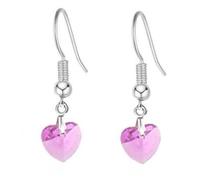 Heart Drop Earrings, Small, Dainty (1cm Charm) with Silver Hooks, Handmade (Pink)
