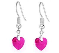 Heart Drop Earrings, Small, Dainty (1cm Charm) with Silver Hooks, Handmade (Shocking Pink)