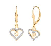 Heart Drop Earrings with Lab Grown Diamonds in 18K Yellow Gold Vermeil on Sterling Silver - 0.25 Ct Lever Back Earrings for Women - Romantic Gift of Love & Connection