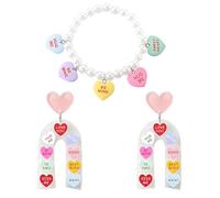 Heart Earrings And Bracelet Set for Women Trendy Acrylic Love Heart Lucite Arch Dangle Earrings Charming Pink Heart Pendant Pearl Bead Bracelet, M, Acrylic, No Gemstone