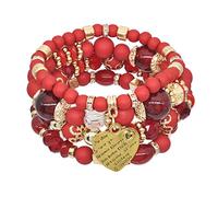 Heart Earrings Dangle String Pearl Ocean Circle Bracelet Multi Hand Crystal Women Accessory Quartz Watches for Men (Red, One Size)