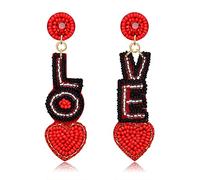 Heart Earrings for Women Hypoallergenic Beaded Statement Dangle Earrings Boho Handmade Red Love Heart Bead Drop Dangling Earrings Valentine’s Day Earrings Jewelry Gift, beads, beads