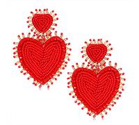 Heart Earrings for Women Hypoallergenic Beaded Statement Dangle Earrings Boho Handmade Red Love Heart Bead Drop Dangling Earrings Valentine’s Day Earrings Jewelry Gift, beads, beads