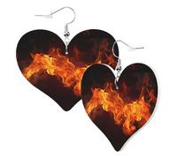 Heart Earrings for Women Trendy - Fiery Orange Flames Energy Leather Fashion Dangle Earrings, Fun Nickel Free Earrings for Birthday Party Favor Decor Accessories