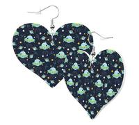 Heart Earrings for Women Trendy - Galaxy With Ufo Leather Fashion Dangle Earrings, Fun Nickel Free Earrings for Birthday Party Favor Decor Accessories