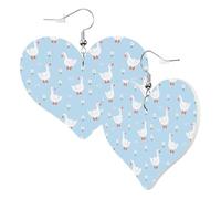 Heart Earrings for Women Trendy - Goose White Flowers Leather Fashion Dangle Earrings, Fun Nickel Free Earrings for Birthday Party Favor Decor Accessories
