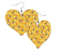 Heart Earrings for Women Trendy - Honeycombs Leather Fashion Dangle Earrings, Fun Nickel Free Earrings for Birthday Party Favor Decor Accessories