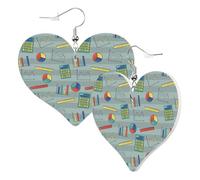 Heart Earrings for Women Trendy - Math Print Ruler Calculator Leather Fashion Dangle Earrings, Fun Nickel Free Earrings for Birthday Party Favor Decor Accessories