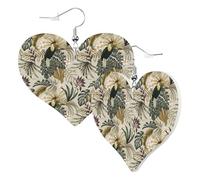 Heart Earrings for Women Trendy - Parrot Bird Tropical Plant Leather Fashion Dangle Earrings, Fun Nickel Free Earrings for Birthday Party Favor Decor Accessories