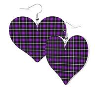 Heart Earrings for Women Trendy - Purple Tartan Buffalo Plaid Leather Fashion Dangle Earrings, Fun Nickel Free Earrings for Birthday Party Favor Decor Accessories