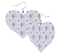 Heart Earrings for Women Trendy - Stripes And Sprigs Of Lavender Leather Fashion Dangle Earrings, Fun Nickel Free Earrings for Birthday Party Favor Decor Accessories
