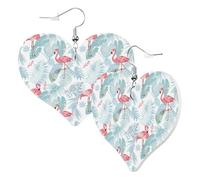 Heart Earrings for Women Trendy - Tropical Flamingo Pink Leather Fashion Dangle Earrings, Fun Nickel Free Earrings for Birthday Party Favor Decor Accessories