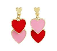 Heart Earrings, S925 Sterling Silver Dangle Heart Earrings, Double Love Heart Drop Earrings, Valentine's Day, Mother's Day, Birthday Gift, Jewelry for Women, Lovers, Copper, Crystal