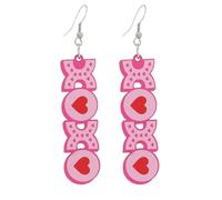 Heart Earrings Trendy Dangle Wood Earrings XOXO Cute Balloons Hot Pink Earrings Women Valentine's Day Gift, Acrylic, No Gemstone