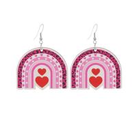Heart Earrings Trendy Dangle Wood Earrings XOXO Cute Balloons Hot Pink Earrings Women Valentine's Day Gift, Acrylic, No Gemstone