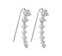 Heart Earrings Women Seven Star Stud Earrings 7 Ear Cuffs Hoop Climber Sterling Cartilage Earrings With Cubic Zirconia Piercing Earring For Women Clip on Earrings Rose (Silver, One Size)