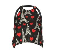 Heart Eiffel Tower Print Baby Car Seat Covers, Breathable Nursing Cover Breastfeeding Cover, Stroller Covers, Multi-use Infant Carseat Canopy, Baby Boys Girls Newborn Essentials