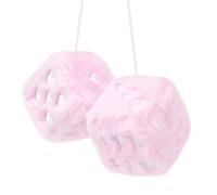 Heart Embroidered Fuzzy Plush Dice - 3-Inch Decorative Car Mirror Hanging Ornaments, Soft Foam, Easy Install, Great Gift Idea (Pale Pink)