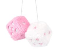 Heart Embroidered Fuzzy Plush Dice - 3-Inch Decorative Car Mirror Hanging Ornaments, Soft Foam, Easy Install, Great Gift Idea (Pink-White)