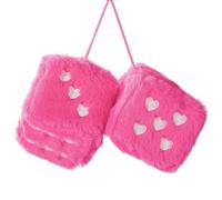 Heart Embroidered Neon Pink Fuzzy Plush Dice - 3-Inch Decorative Car Mirror Hanging Ornaments, Soft Foam, Easy Install, Great Gift Idea (Neon Pink)