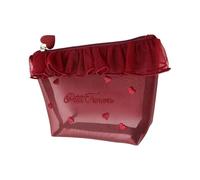 Heart Embroidery Meshes Cosmetic Case Practical Nylon Makeup Bag with Zipper Closure Fashion Bags Heart Embroidery Case
