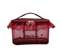 Heart Embroidery Meshes Cosmetic Case Practical Nylon Makeup Bag with Zipper Closure Fashion Bags Multi Compartment Storage