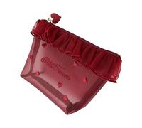 Heart Embroidery Meshes Cosmetic Case Practical Nylon Makeup Bag with Zipper Closure Fashion Bags Multi Compartment Storage