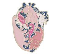 Heart Enamel Brooch with Rose, Mushroom & Butterfly Motif, Klein, Non-precious metal