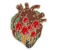 Heart Enamel Brooch with Rose, Mushroom & Butterfly Motif, Klein, Non-precious metal