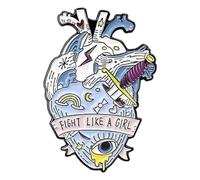 Heart Enamel Brooch with Rose, Mushroom & Butterfly Motif, Klein, Non-precious metal