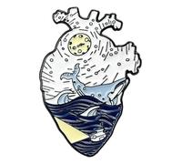 Heart Enamel Brooch with Rose, Mushroom & Butterfly Motif, Klein, Non-precious metal