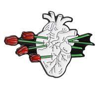 Heart Enamel Brooch with Rose, Mushroom & Butterfly Motif, Klein, Non-precious metal