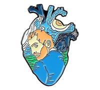 Heart Enamel Brooch with Rose, Mushroom & Butterfly Motif, Klein, Non-precious metal