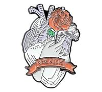 Heart Enamel Brooch with Rose, Mushroom & Butterfly Motif, Klein, Non-precious metal