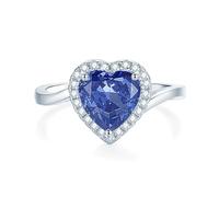 Heart Engagement Rings for Women, Solid 9 Karat White Gold Promise Rings Elegant with 4ct Lab Grown Tanzanite Real Gold Women's Anniversary Bands Size U 1/2