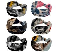 Heart Eye Skull and Bones (1) Headbands for Women - 6 Pack Wide Elastic Hair Bands Stretchy Sweatbands Hair Bands