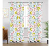 Heart Eyelet Curtains - Colourful Hearts Polka Dot Blackout Curtains for Living Room Bedroom, Thermal Insulated Soundproof Short Curtain, W66 X D54, 2 Panels Drapes Room Decorations