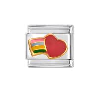 Heart Flag Rainbow LGTB Italian Link Charms Compatible With Nomination Personalized Colorful Enamel Gay Pride Accessories for Women Men Unisex Stainless Steel Love Heart Shaped Jewelry Gifts