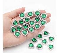 Heart Flatback Rhinestones Buttons 32Pcs Heart Charms for Nails,Sew on Rhinestone Embellishments Diamond Crystal Rhinestones for Wedding Clothing Crafting Jewelry Gift Making 18MM Dark Green