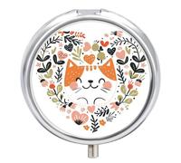 Heart Flower Cat Pill Case Box with 3 Compartment Medicine Vitamin Organizer for Purse Pocket 5x5cm