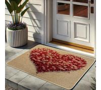 Heart Flower Doormat, Red Rose Pattern, Indoor Outdoor Entrance Mat for Valentine's Day Decoration, Rubber Doormat Non Slip Waterproof Dustproof