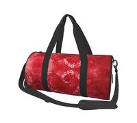 Heart Flower Large Round Travel Duffle Bag, Full-Print Canvas Weekender with Padded Lining, Multiple Pockets,Detachable Shoulder Strap and Soft Leather Handles