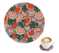 Heart Flower Leaf Decorative Cork Base Tea Coaster 4 Pack, Bright Heart Flower Leaf Desk Coasters for Desk, Garden Drink Mat Coffee Bar Decoration, Gift for Boyfriend Teacher, 4 Inch