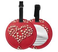 Heart Flower Print 1/2/4pcs Luggage Tags,Round Leather Travel Suitcase Labels with Privacy Name Address Card