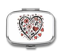 Heart Flower Red Pill Case Box with 2 Compartment Medicine Vitamin Organizer for Purse Pocket 5.5x4cm